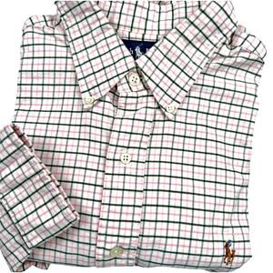 Ralph Lauren Custom Fit Pink Green Plaid Button Down Flesh Pony Men's LRG